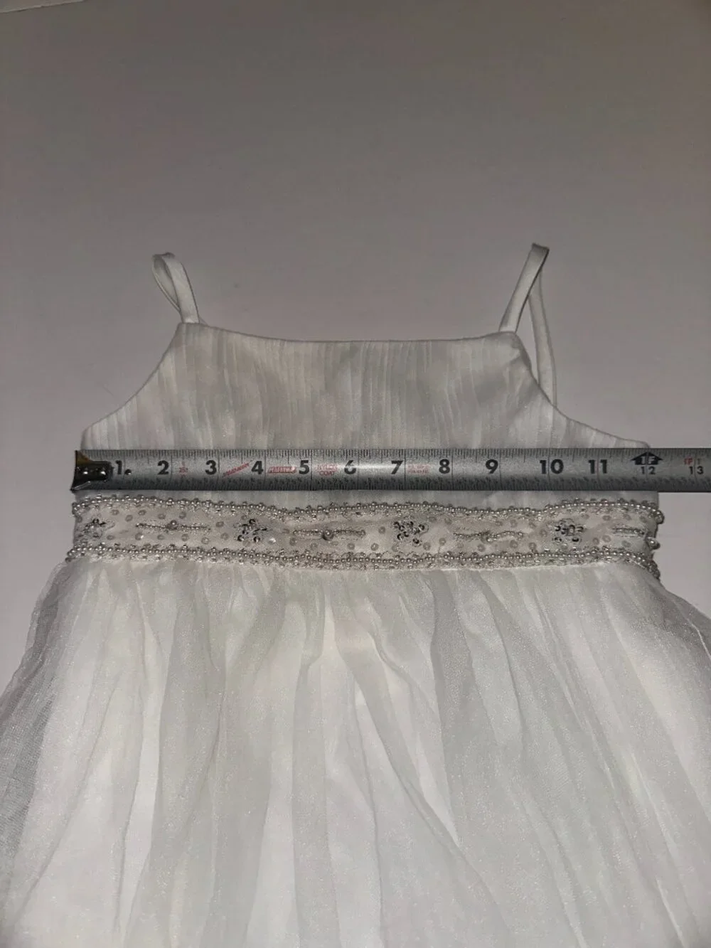 David’s Bridal Girls Flowergirl Dress Size 6 White spaghetti straps Flower Girl - Picture 7 of 8